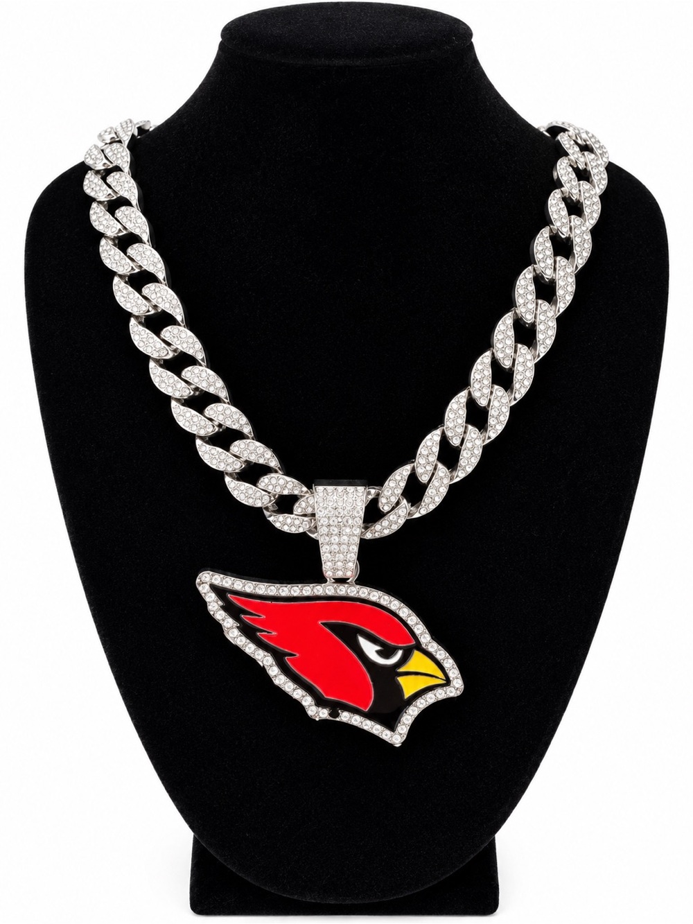 NFL Arizona Cardinals Iced Out Cuban Link Chain Football Pendant Necklace